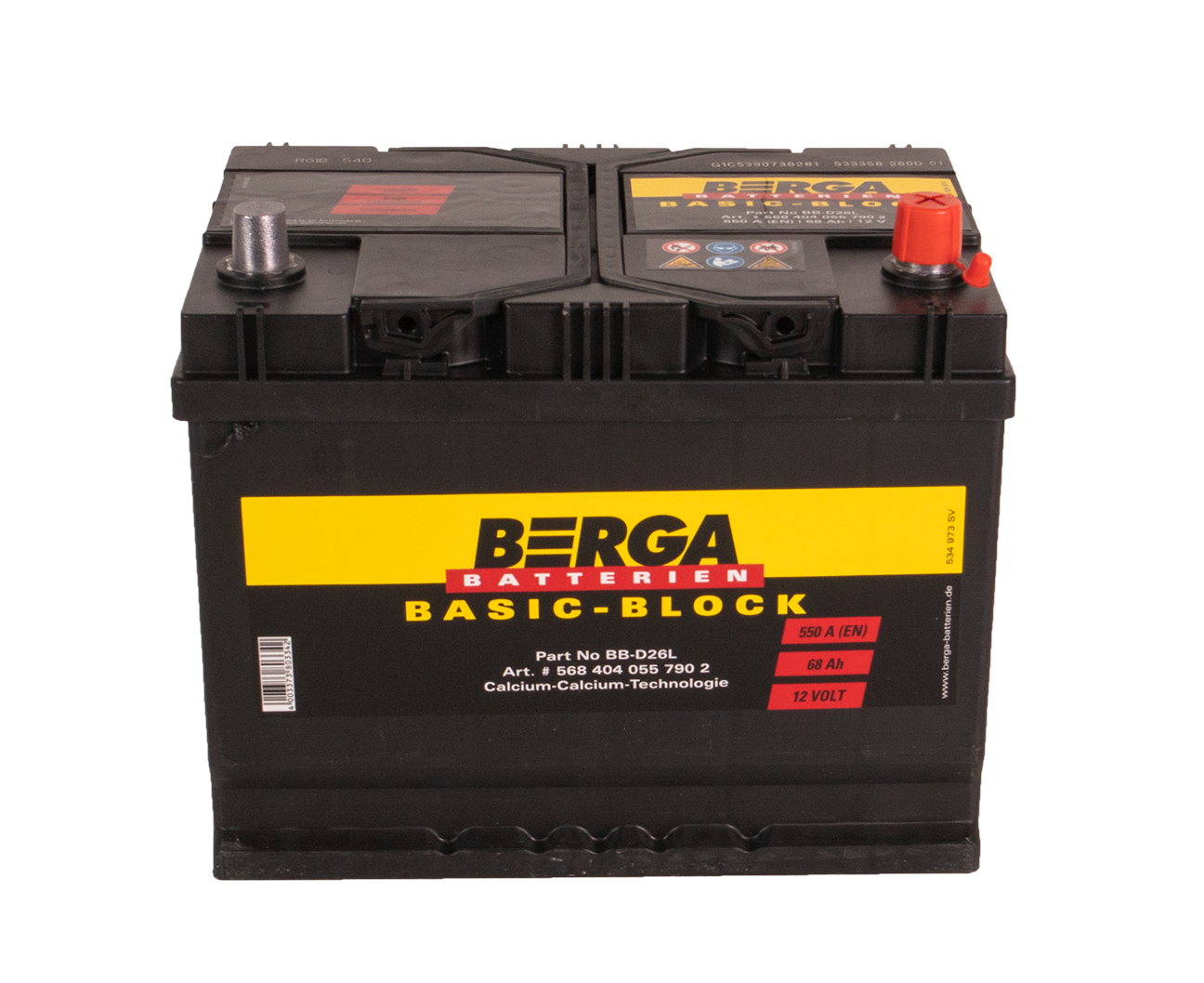 BERGA Basic Block 12V 68AH 550CCA shown in angle view