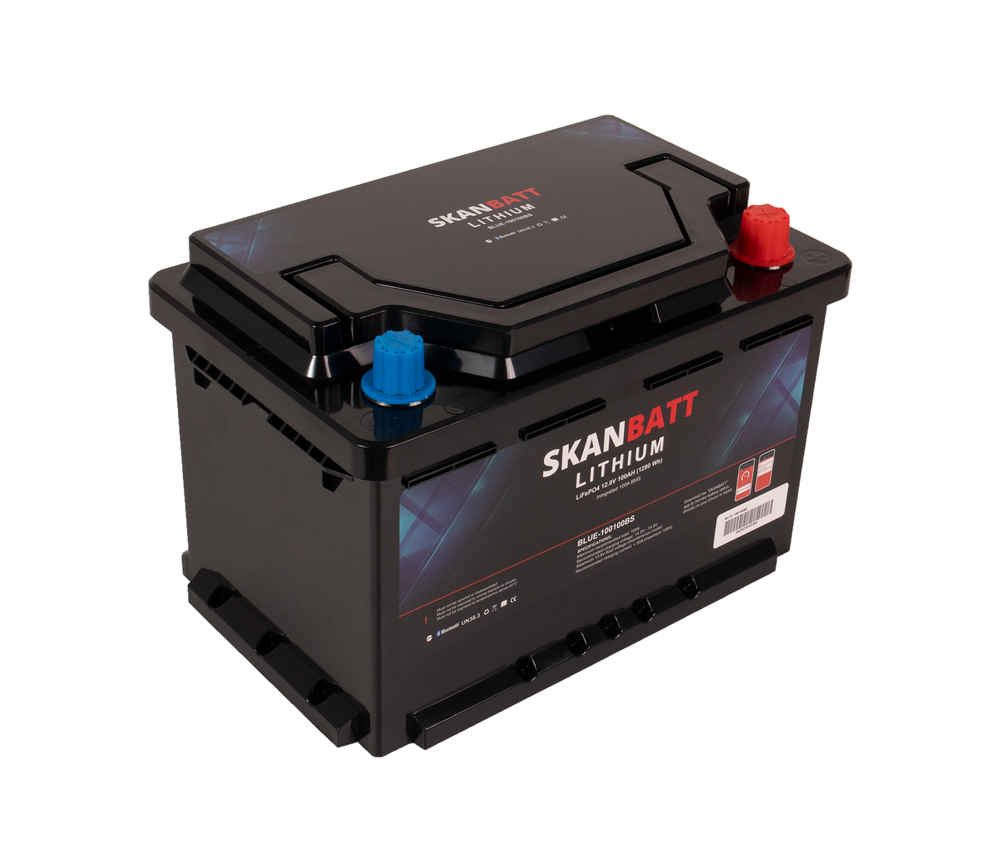 Skanbatt Lithium Batteri 12V 100Ah 100A Bms - Bluetooth - Bobil - 355X176X190Mm shown in product view