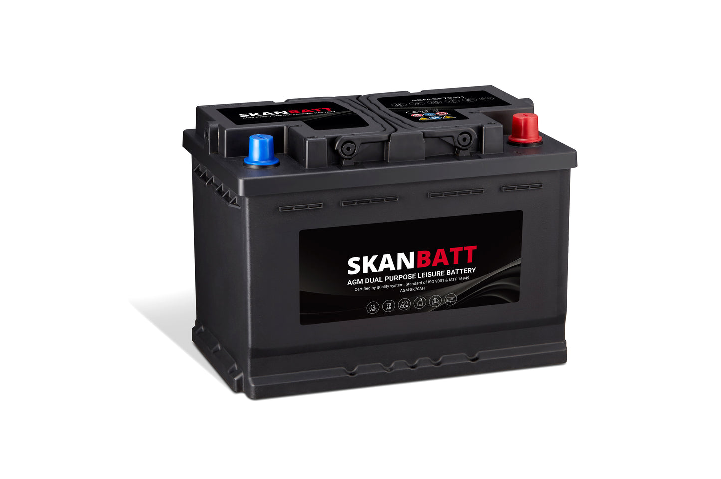 SKANBATT AGM Dual Purpose 12V 70AH 720CCA/850CA (278x175x190mm) +H shown in product view