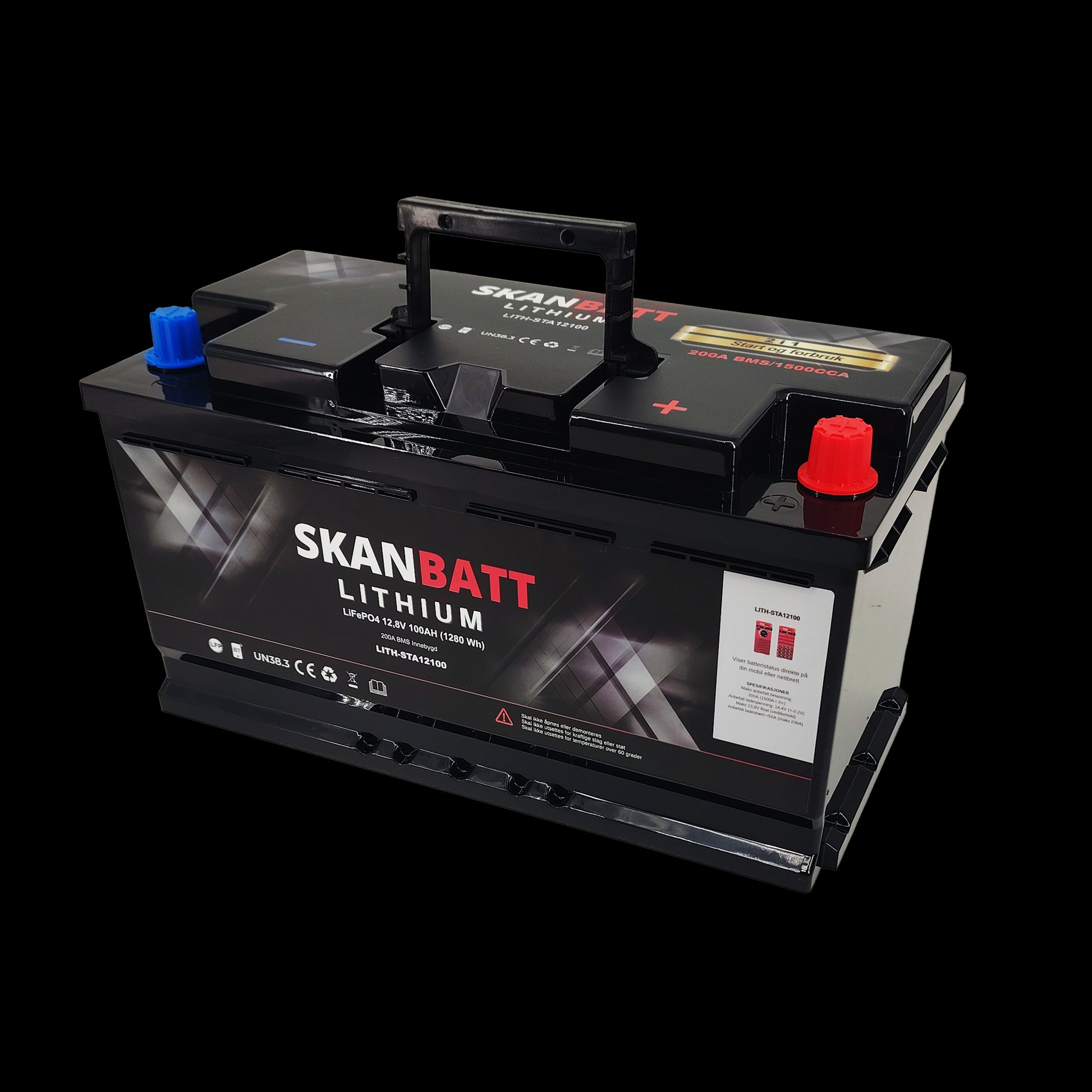 SKANBATT Lithium Start- og forbruksbatteri 12V 100Ah 1500CA - Bluetooth - Image 2