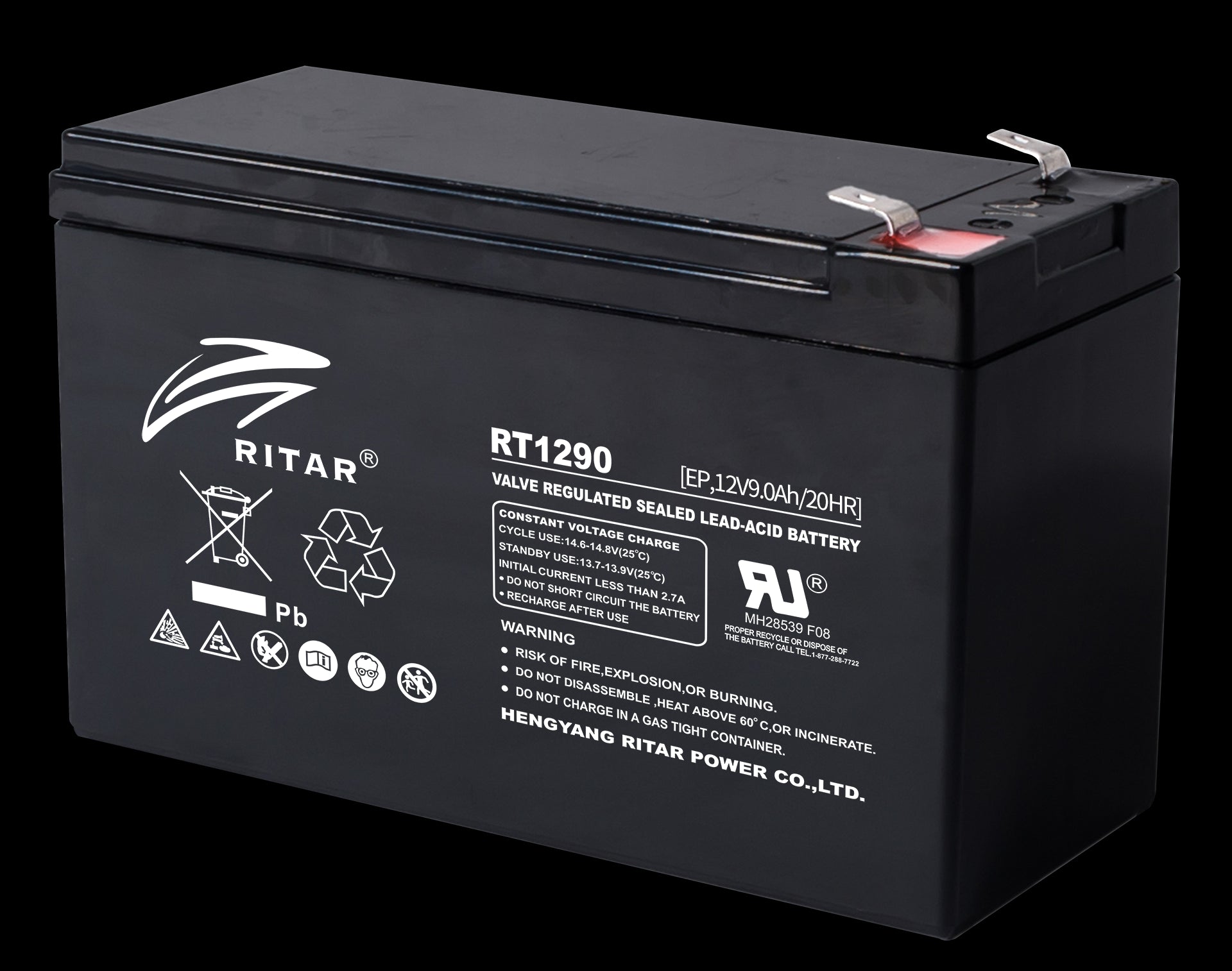 Ritar AGM Batteri 12V 9AH - RT1290EP Long Life (151x65x94mm) F2 - Image 1