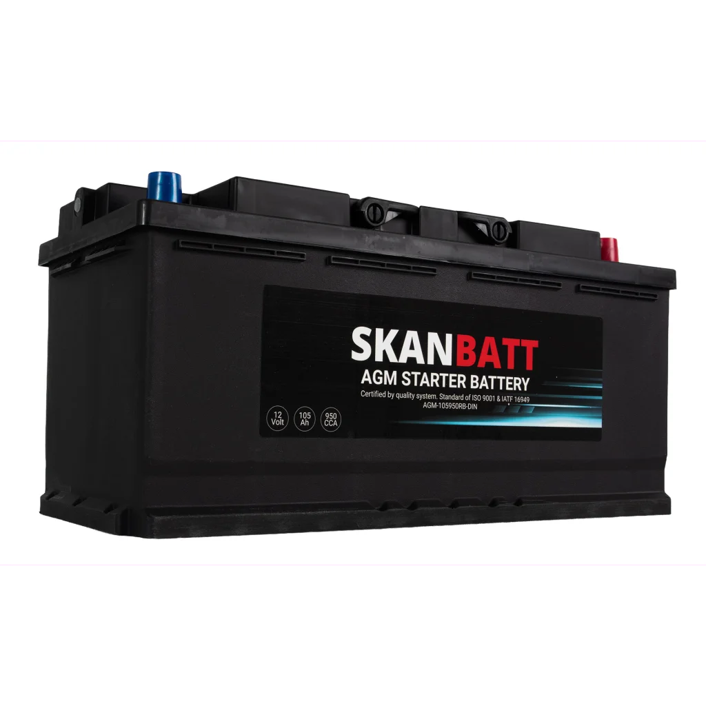 SKANBATT AGM Startbatteri 12V 105AH 950CCA (393x175x190mm) +R