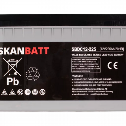SKANBATT AGM Deep Cycle Batteri 12V 225AH C10 (522x240x219mm) +høyre