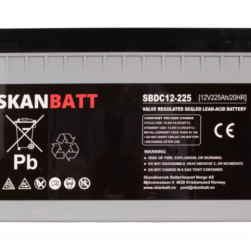 SKANBATT AGM Deep Cycle Batteri 12V 225AH C10 (522x240x219mm) +høyre