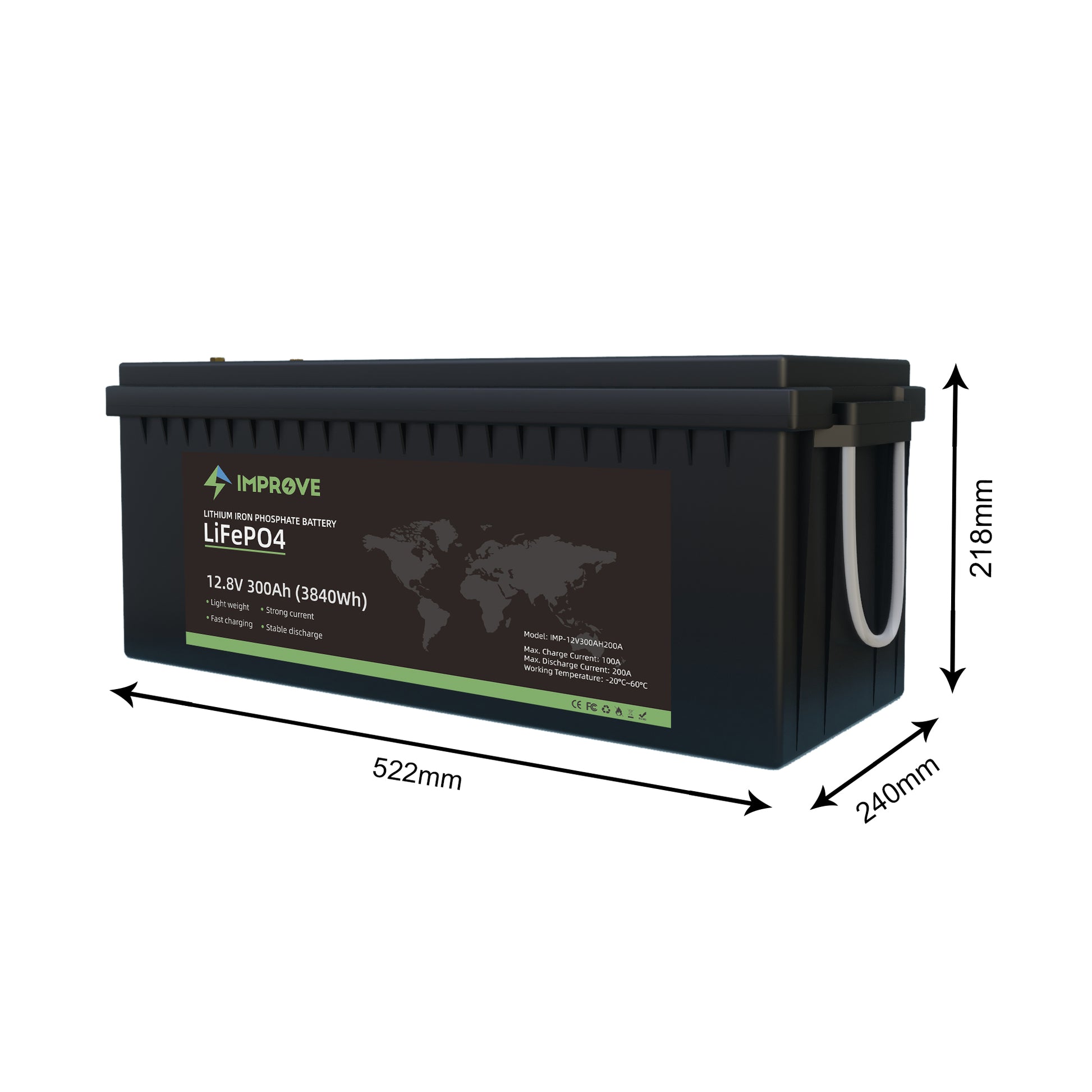 IMPROVE Lithium Batteri 12V 300Ah (LiFePO4) BMS 200A - Image 2