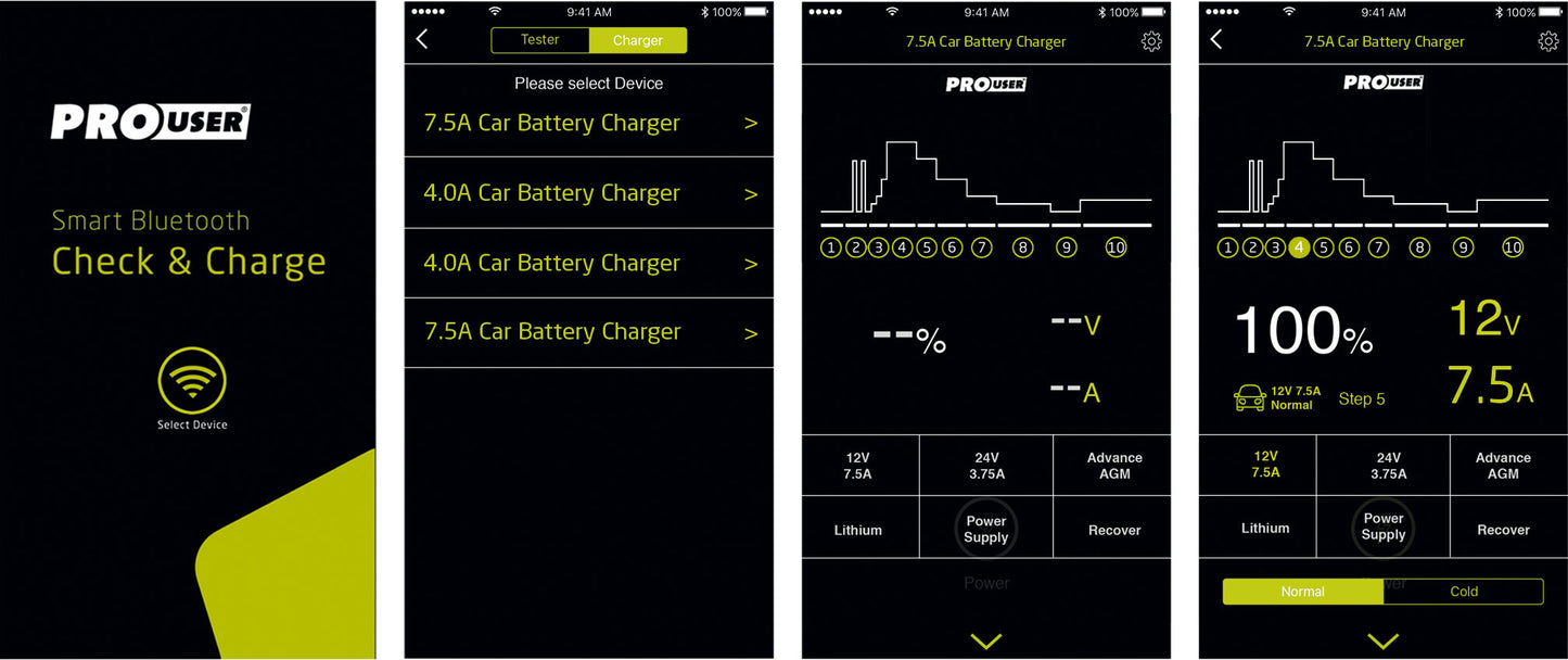 Prouser Elektronisk Batterilader 12V/24V 7,5A M/ Bluetooth