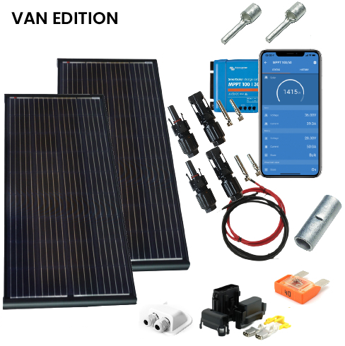 SKANBATT 2x 1350x680 - 380w AERO 2x190W Black komplett kit med VICTRON BT MPPT