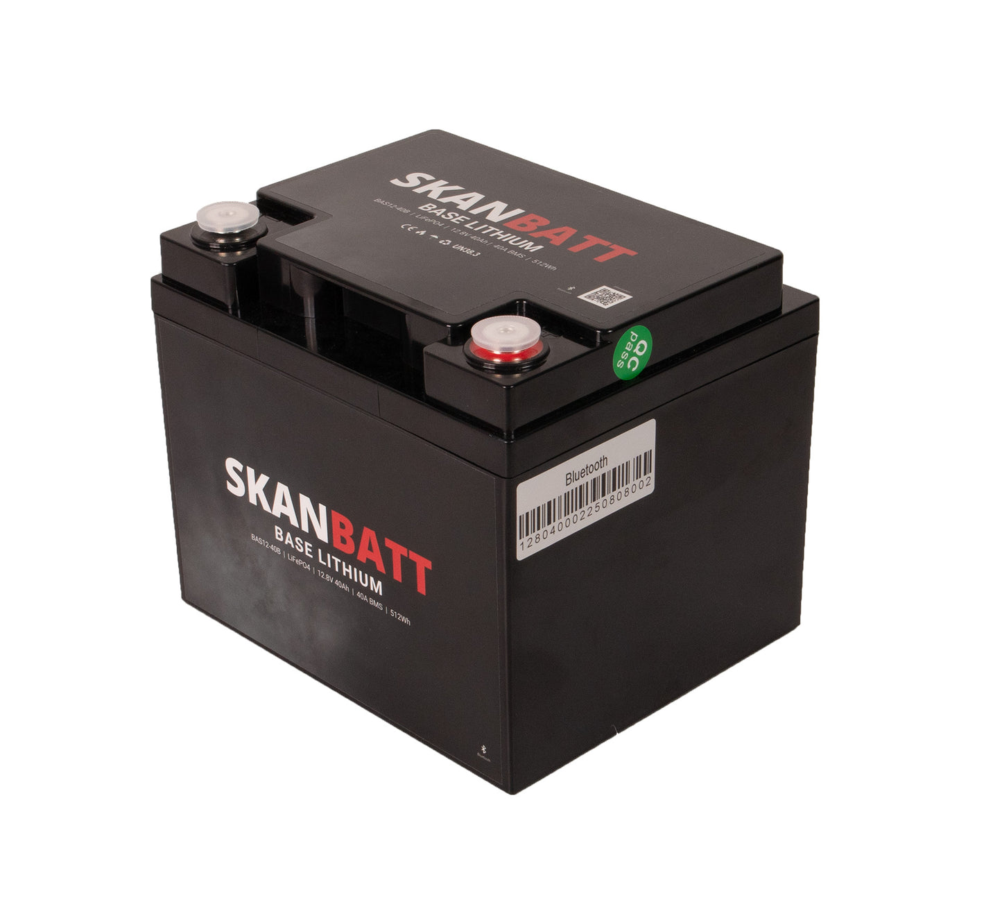 SKANBATT Base Lithium - 12V 40Ah 40A BMS - 198x166x170mm - Bluetooth - 3 Års garanti