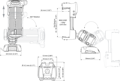 Scanstrut Rokk Mini Mobilholder Til Fastmontering shown in angle view