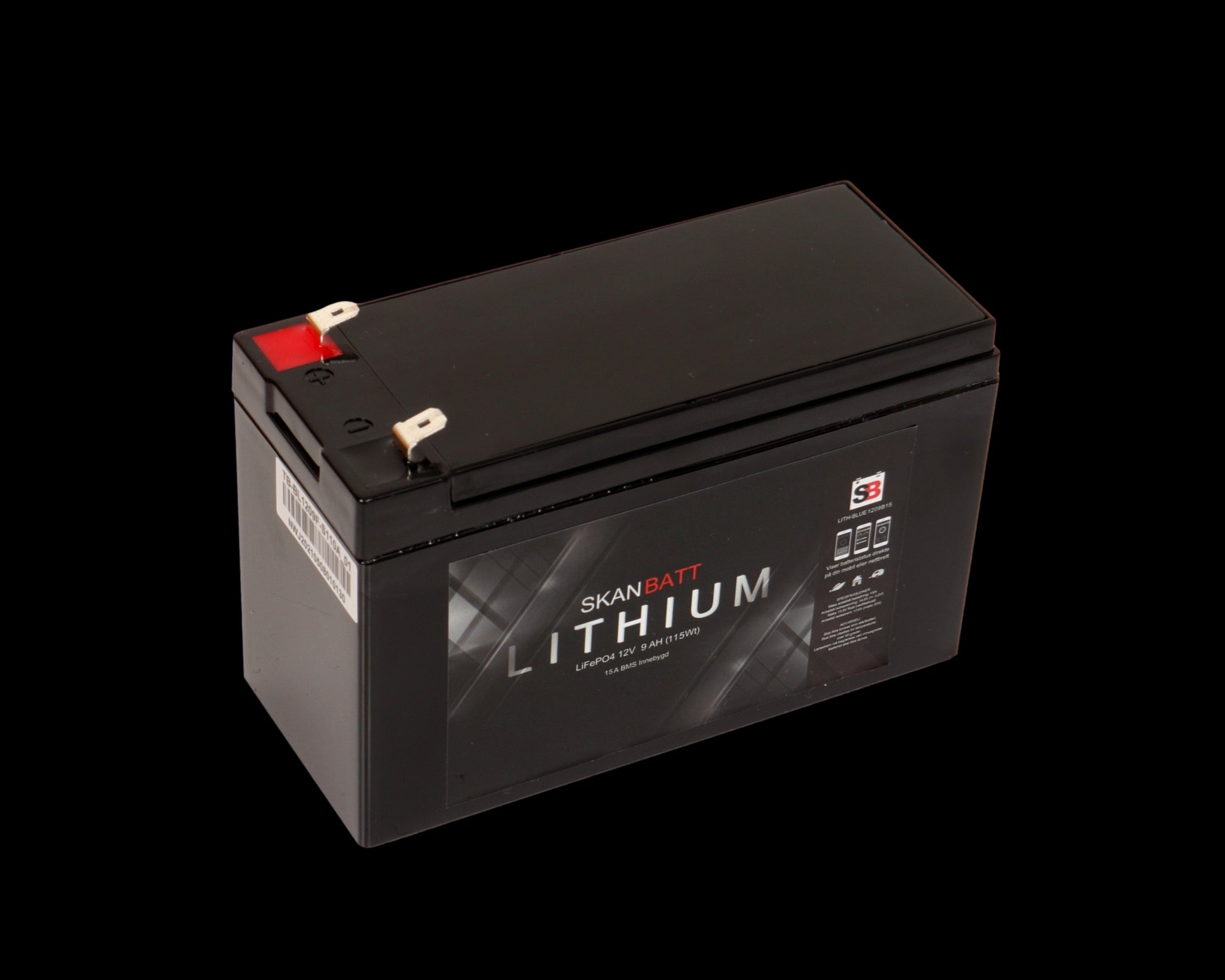 SKANBATT Bluetooth Lithium Batteri 12V 9AH 15A BMS - Image 1