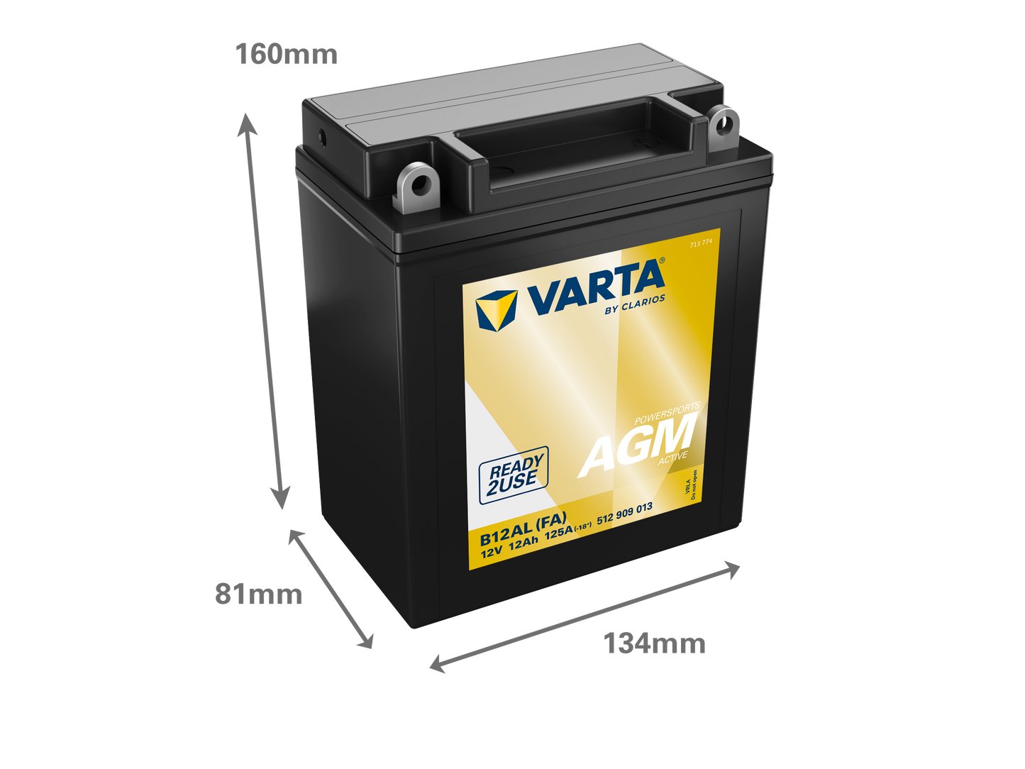 VARTA AGM MC Batteri 12V 12AH 125CCA (134x81x160mm) +höger B12AL (FA)