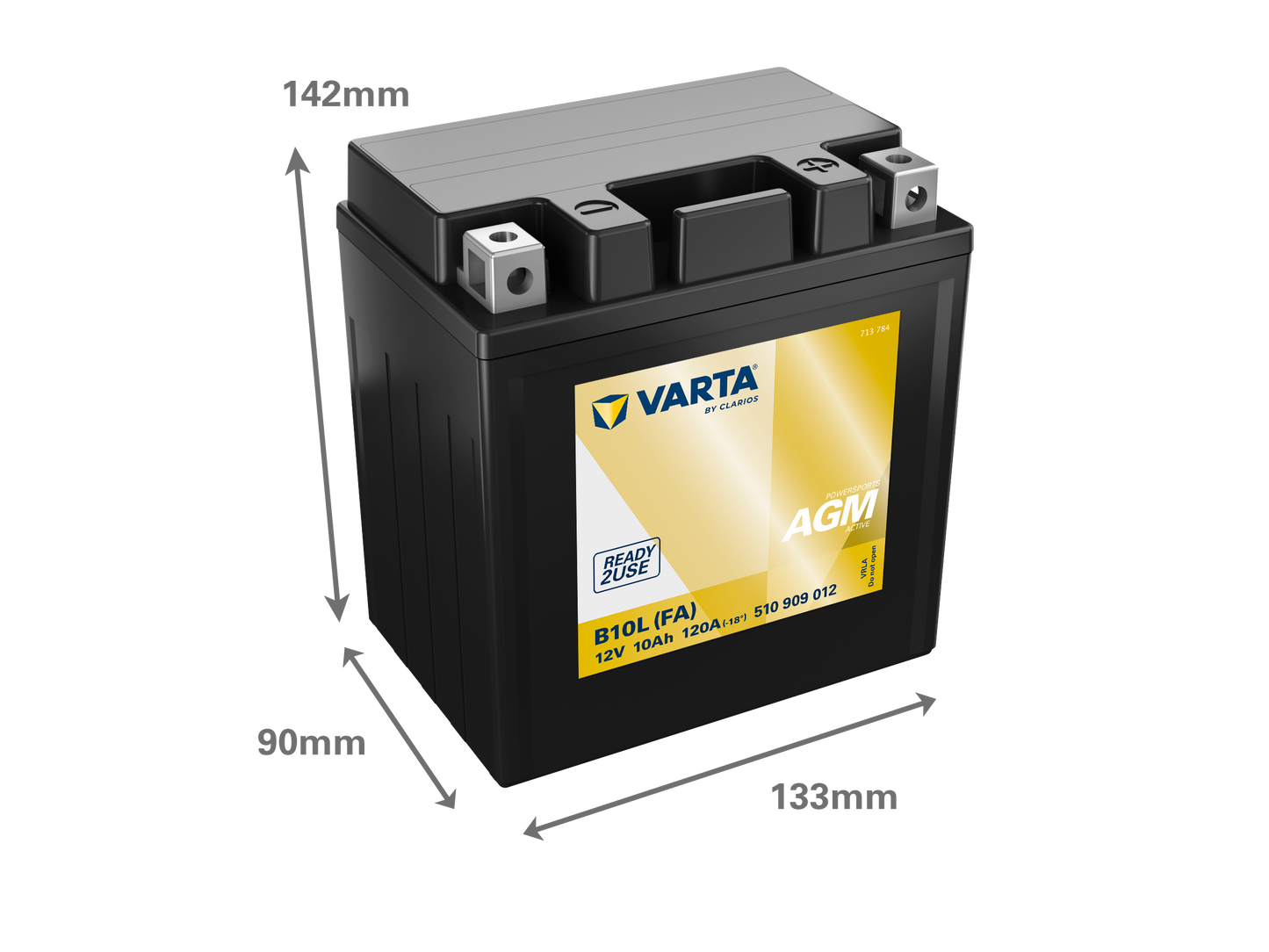 VARTA AGM MC Batteri 12V 10AH 120CCA (133x90x142mm) +vänster B10L (FA)