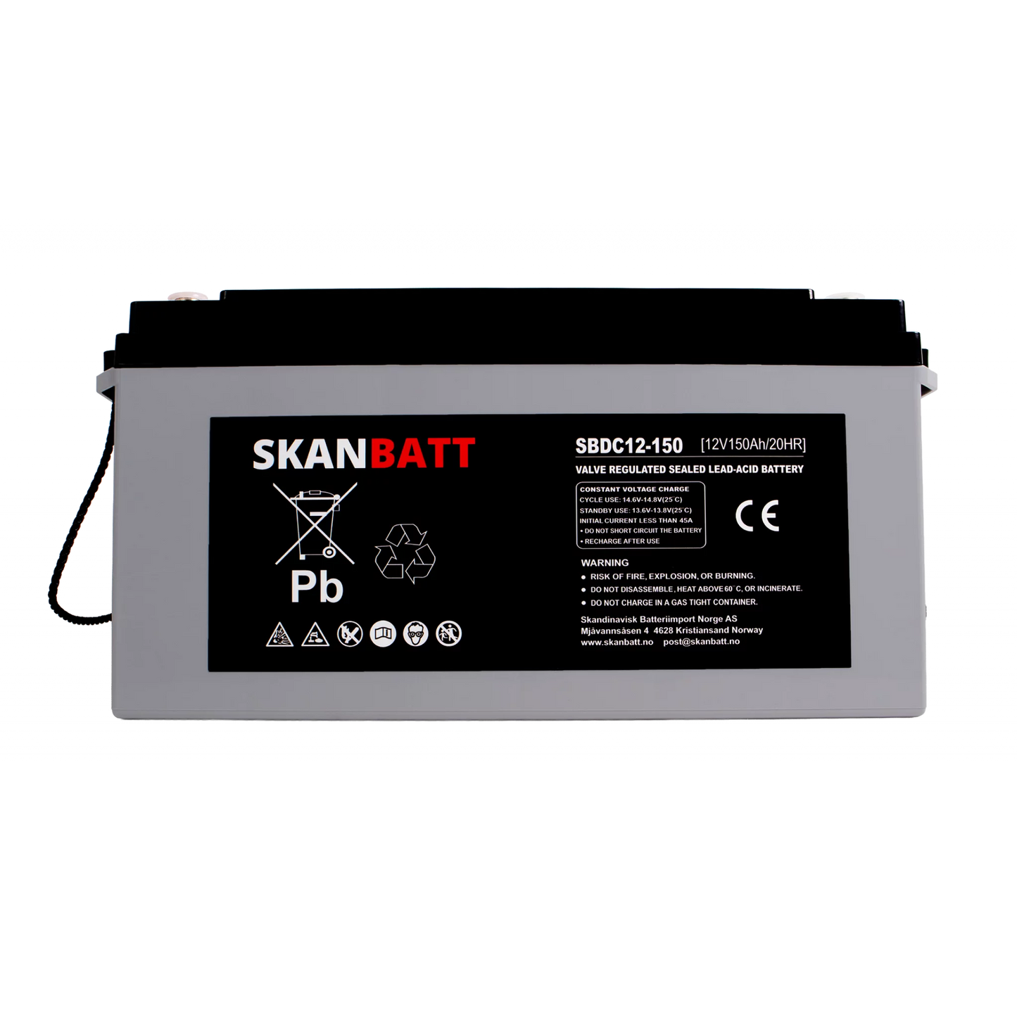 SKANBATT AGM Deep Cycle Batteri 12V 150AH C10 (483x170x241mm) +venstre
