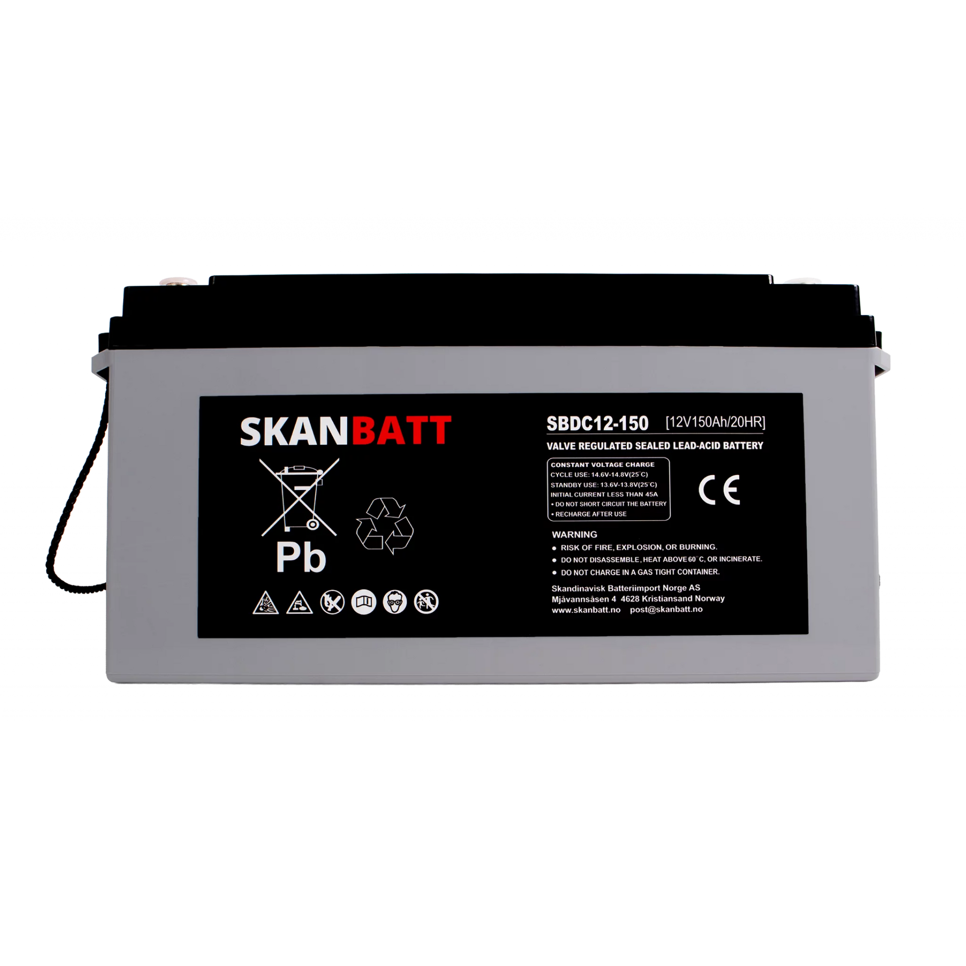 SKANBATT AGM Deep Cycle Batteri 12V 150AH C10 (483x170x241mm) +venstre