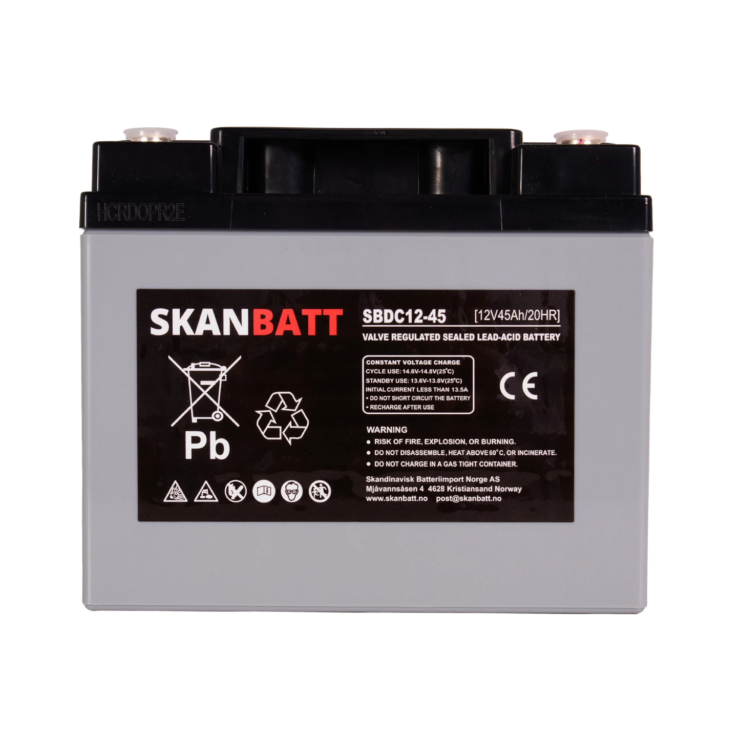 SKANBATT AGM Deep Cycle Batteri 12V 45AH (197x165x169mm) +høyre