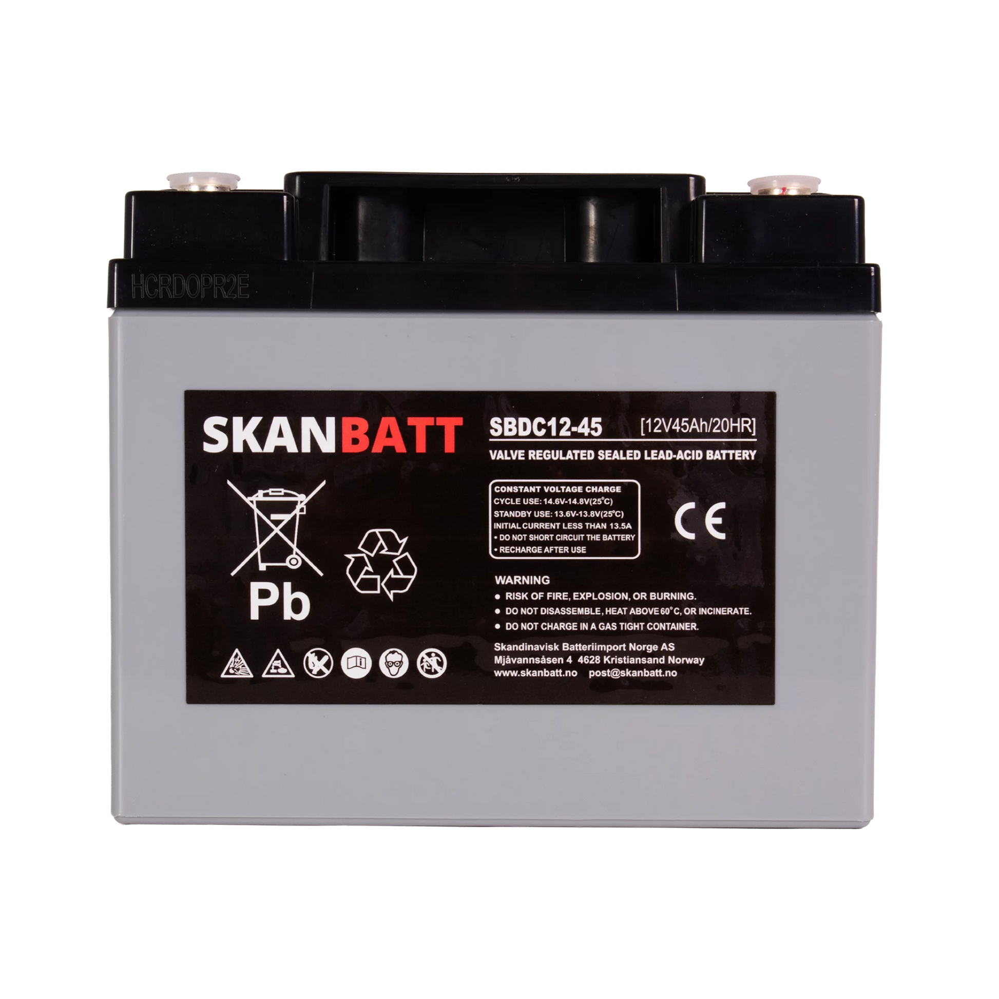 SKANBATT AGM Deep Cycle Batteri 12V 45AH (197x165x169mm) +høyre
