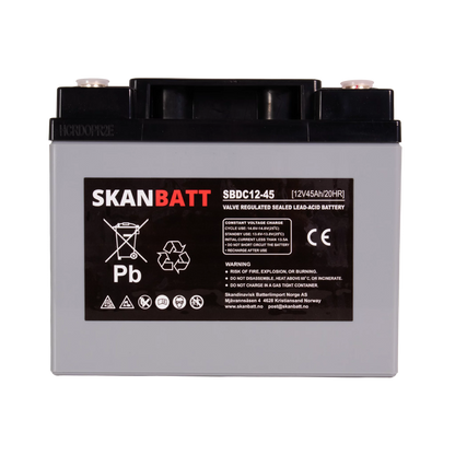 SKANBATT AGM Deep Cycle Batteri 12V 45AH (197x165x169mm) +høyre