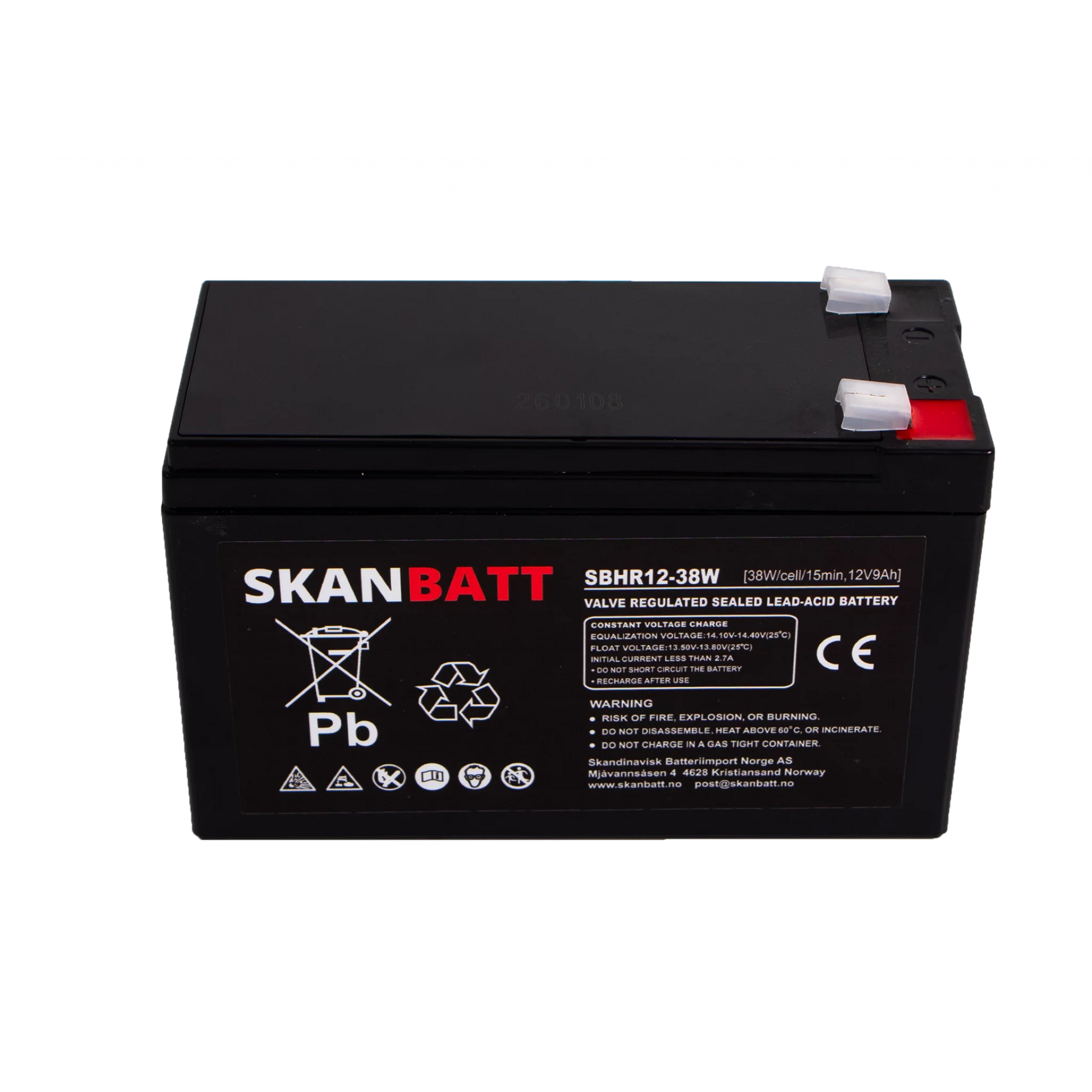 SKANBATT High Rate AGM Batteri 12V 9AH (151x65x93,5mm) F2