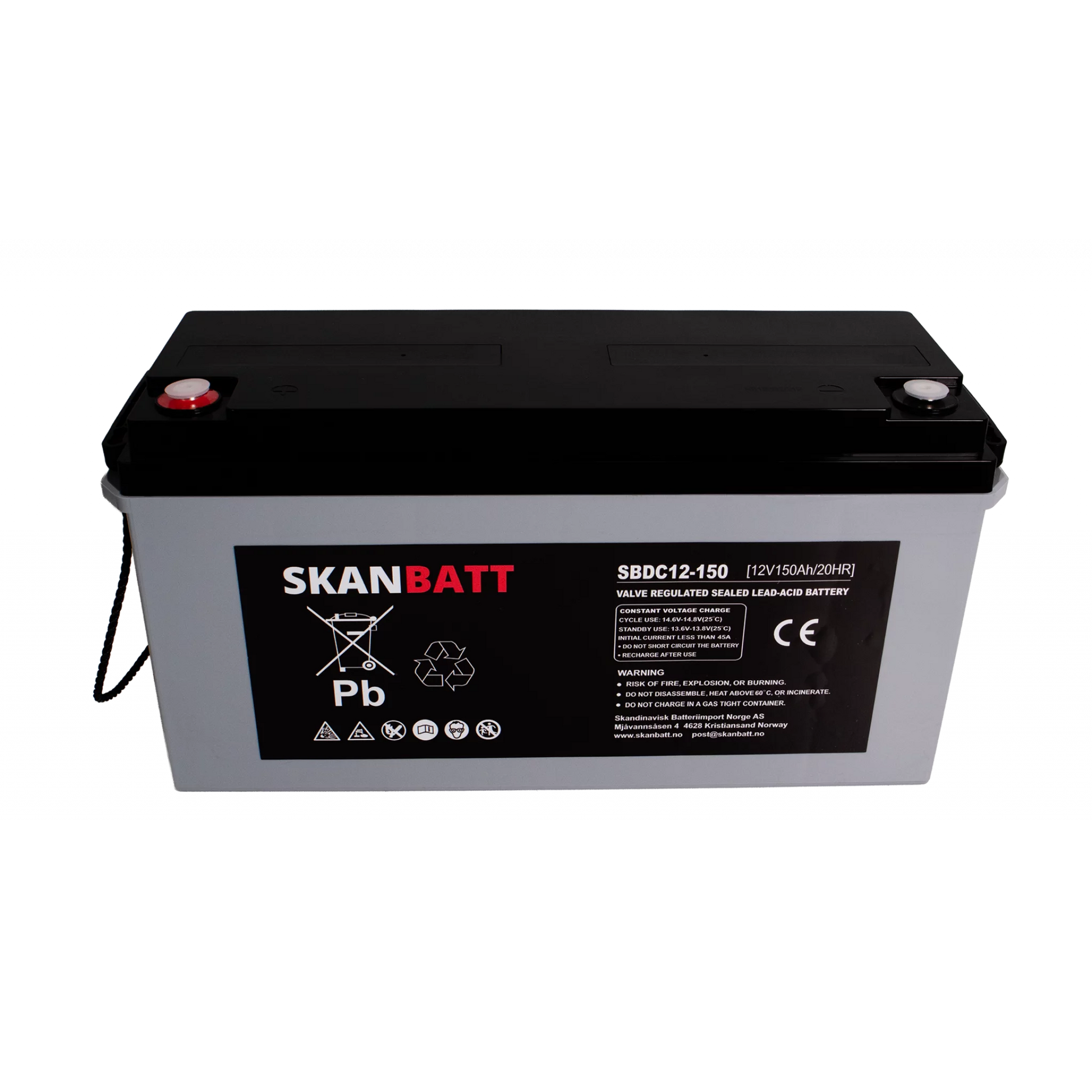 SKANBATT AGM Deep Cycle Batteri 12V 150AH C10 (483x170x241mm) +venstre