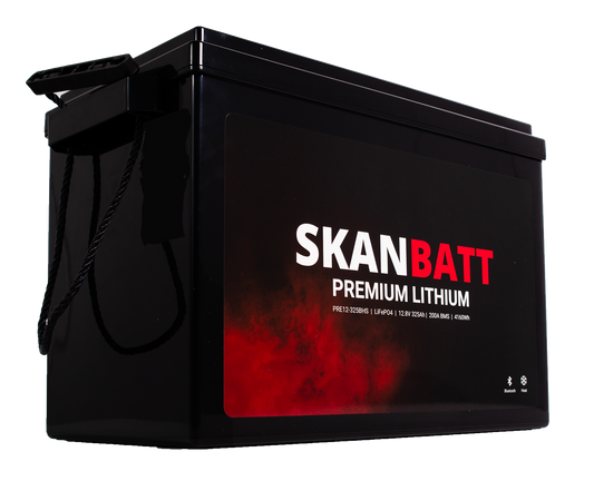 SKANBATT Premium Lithium - 12V 325Ah 200A BMS - 385x195x245mm - Bluetooth - Heat - 8 Års garanti
