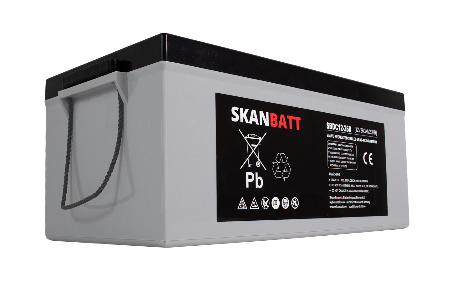 SKANBATT AGM Deep Cycle Batteri 12V 260AH C10 (520x268x220mm) +høyre