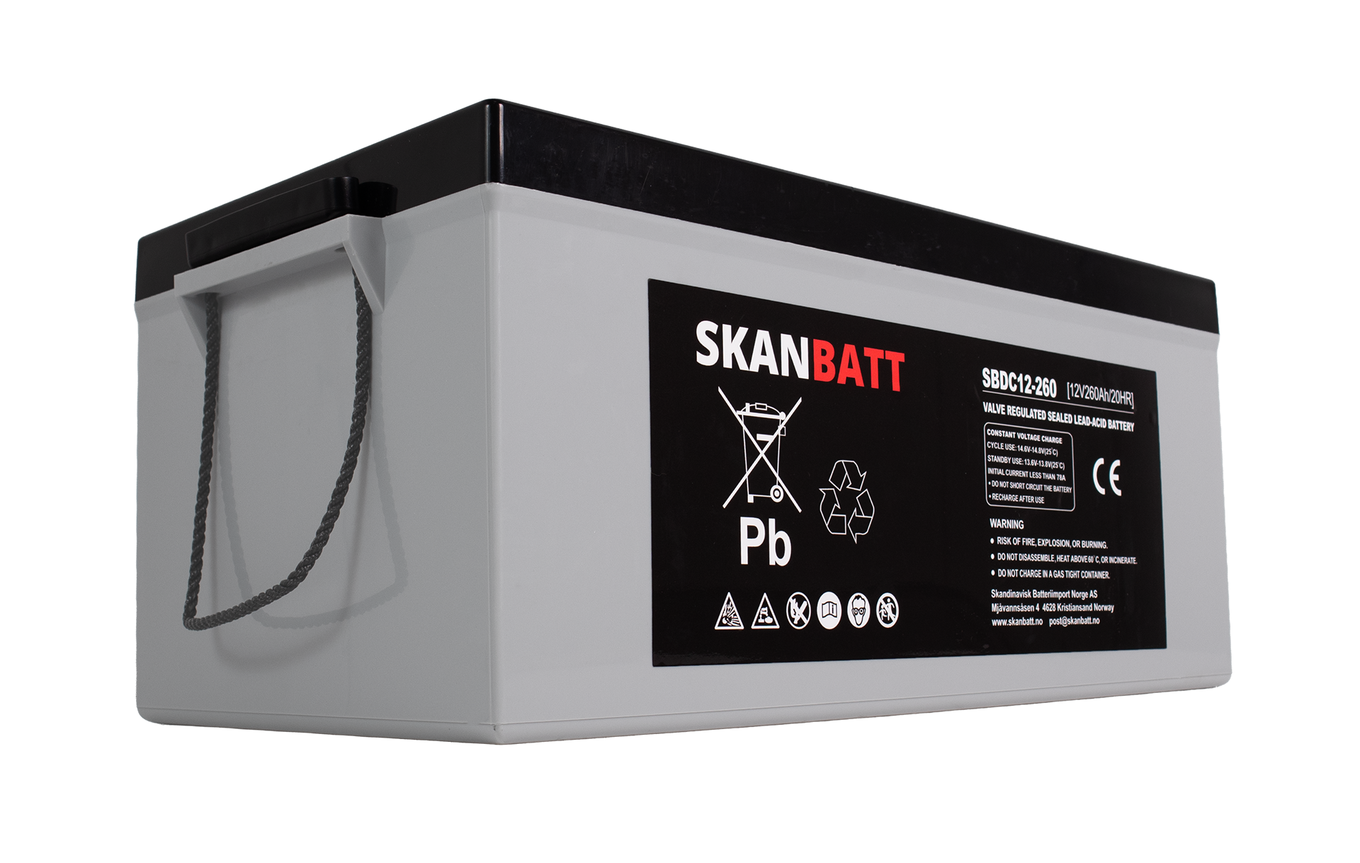 SKANBATT AGM Deep Cycle Batteri 12V 260AH C10 (520x268x220mm) +høyre