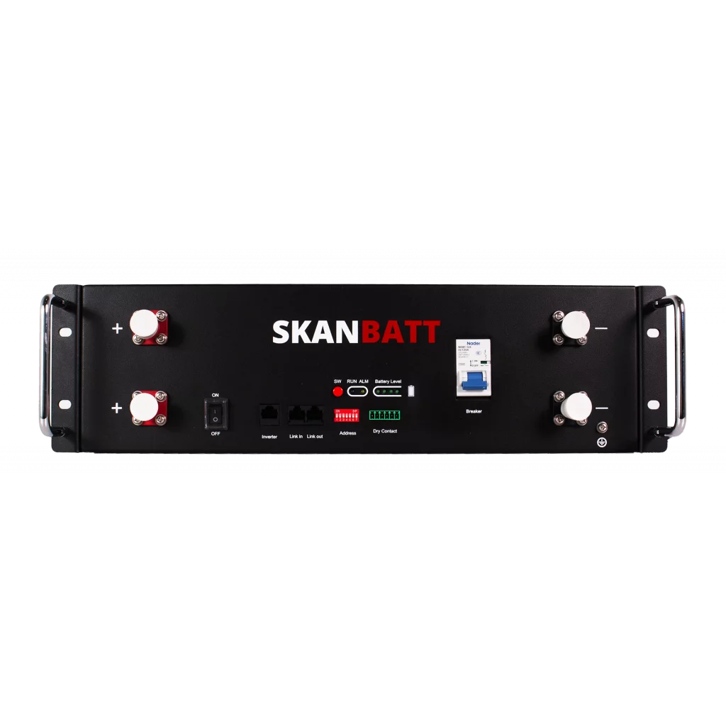 SKANBATT Premium Lithium 3U Rack batteri 51,2V 100Ah - 5,12kWh - LiFePO4 - HEAT - OTA