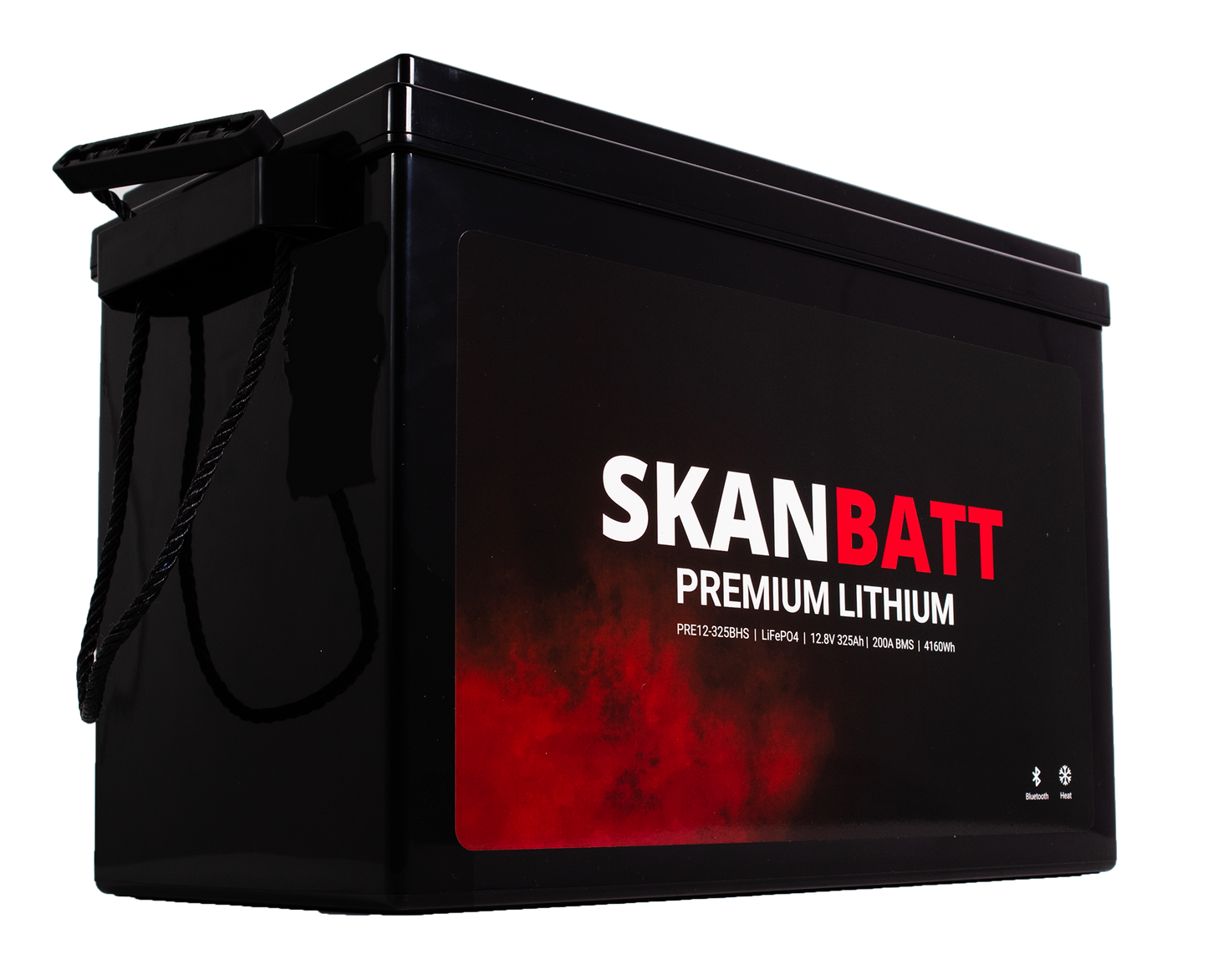 SKANBATT Premium Lithium - 12V 325Ah 200A BMS - 345x190x245mm - Bluetooth - Heat - 8 Års garanti