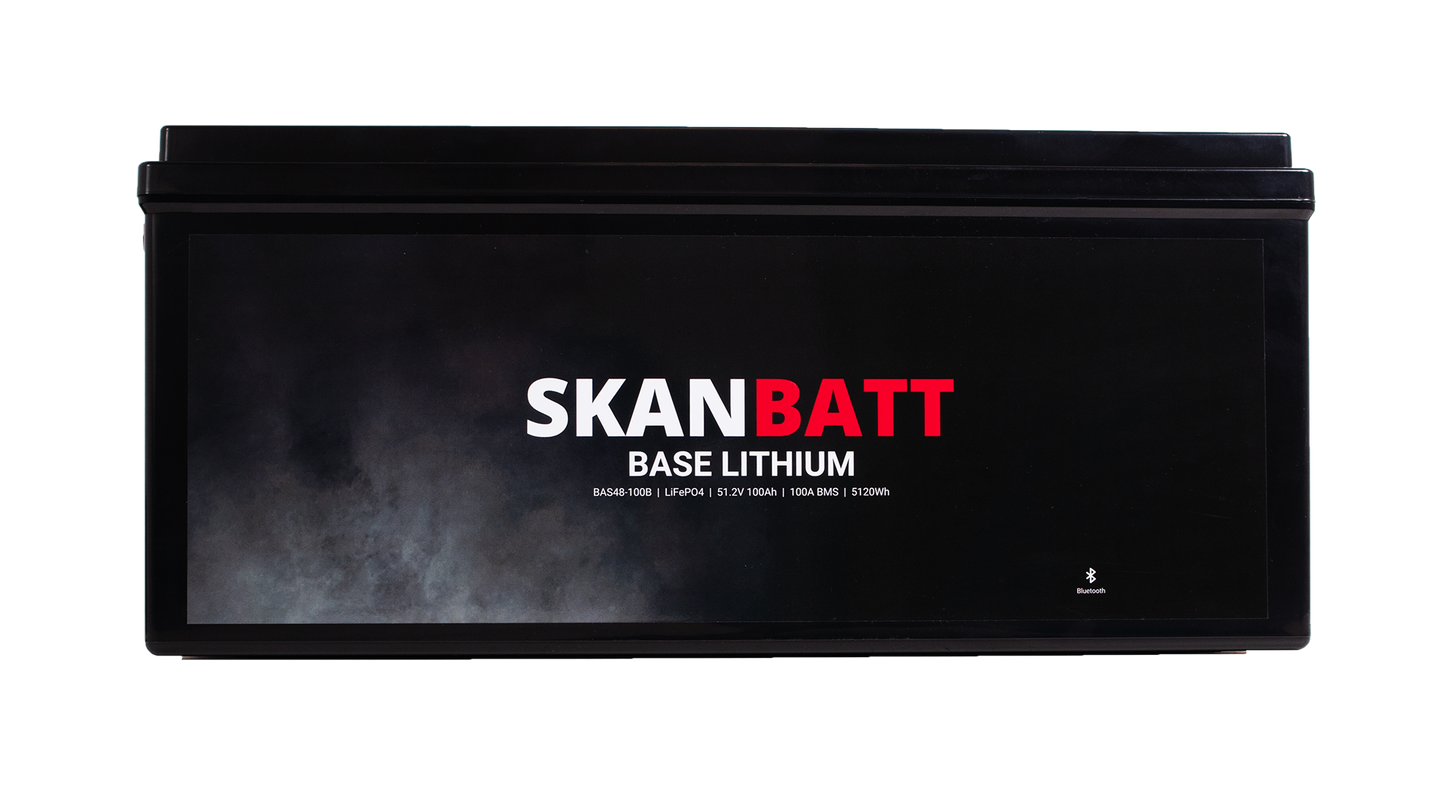 SKANBATT Base Lithium Batteri - 48V 100AH 100A BMS - 522x268x218mm - Bluetooth - 3 Års garanti