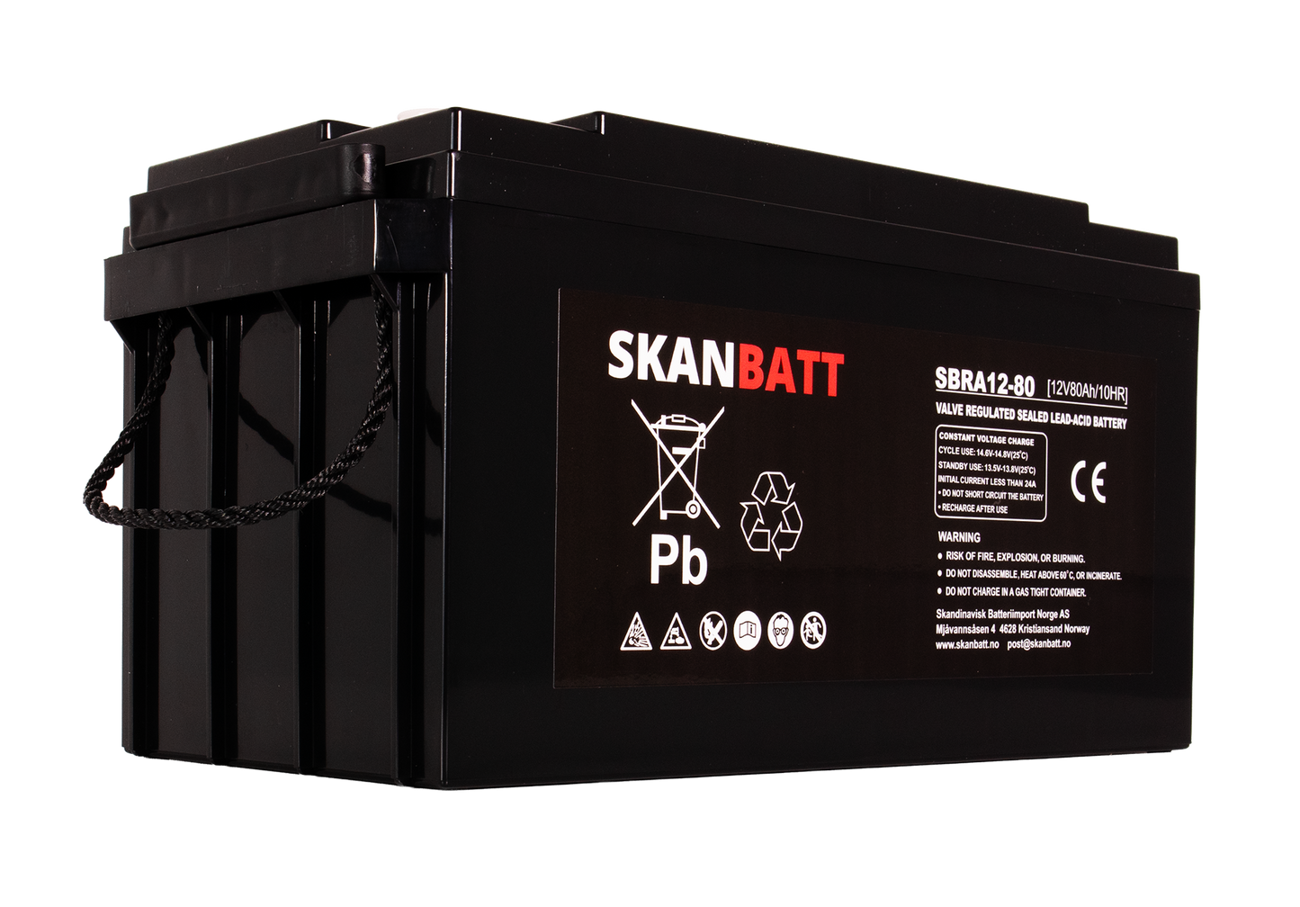 SKANBATT AGM Deep Cycle Batteri 12V 80AH C10 (350x167x182mm) +venstre