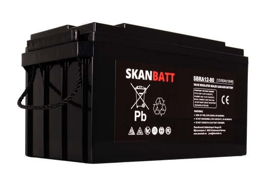 SKANBATT AGM Deep Cycle Batteri 12V 80AH C10 (350x167x182mm) +venstre