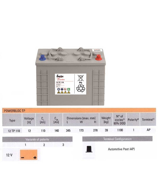 ENERSYS 12TP110 Traksjonsbatteri 12V 140AH C20 / 110AH C5(343x173x278mm) - Image 1