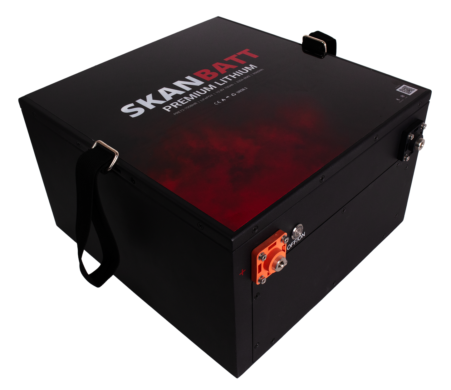 SKANBATT Premium Lithium - 12V 700Ah 250A BMS - 380x360x220mm - Bluetooth - Heat - 8 Års garanti - "Under setet" modell