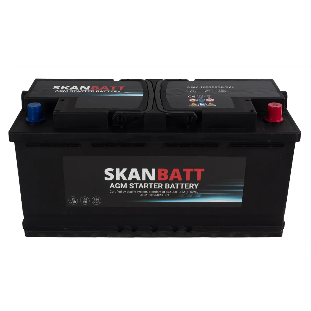 SKANBATT AGM Startbatteri 12V 105AH 950CCA (393x175x190mm) +R
