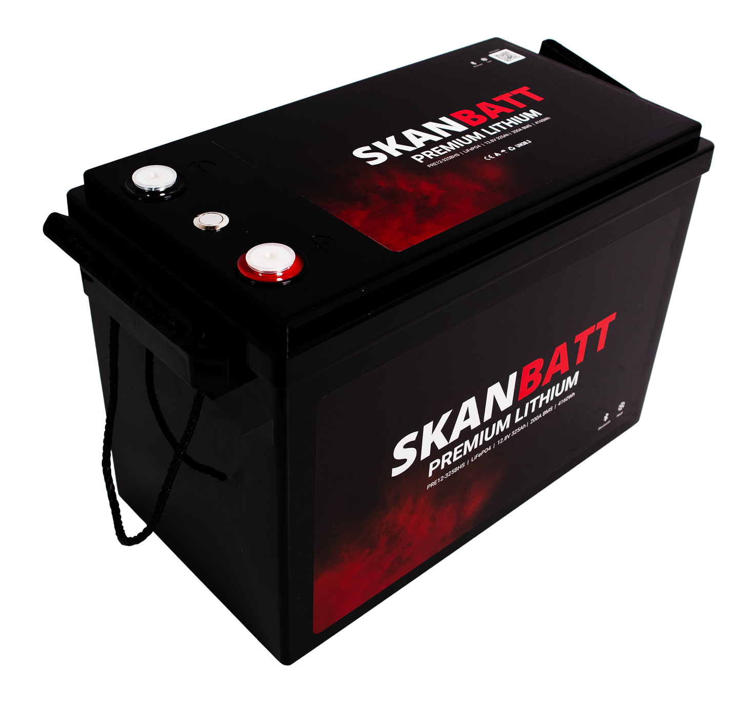 SKANBATT Premium Lithium - 12V 325Ah 200A BMS - 345x190x245mm - Bluetooth - Heat - 8 Års garanti