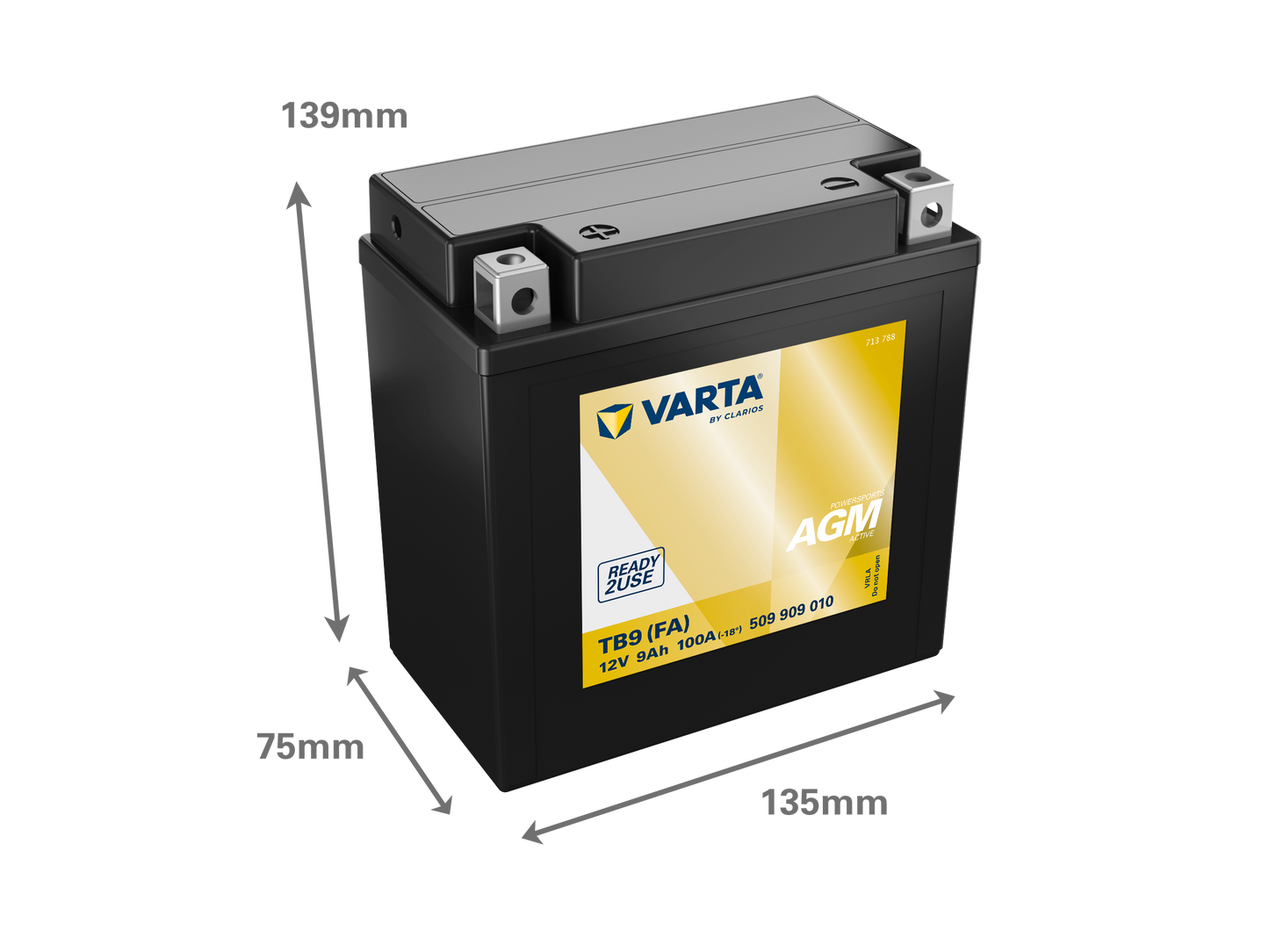 VARTA AGM MC Batteri 12V 9AH 100CCA (135x75x139mm) +vänster TB9 (FA)