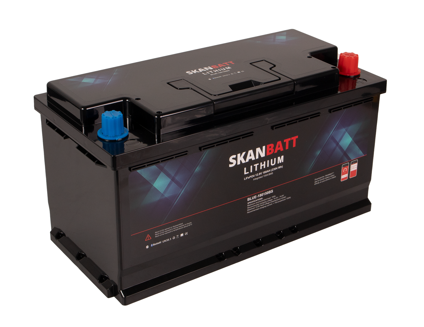Skanbatt Lithium Batteri 12V 180Ah 150A Bms - Bluetooth - Bobil - 355X176X190Mm shown in product view