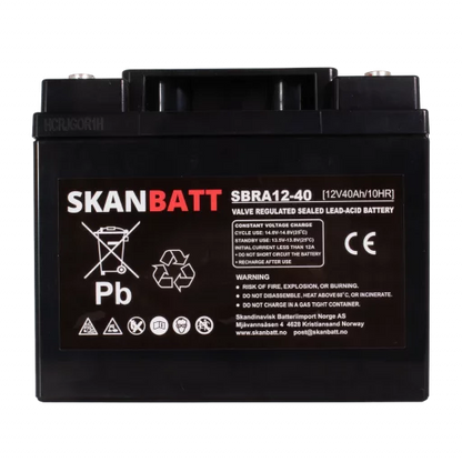 SKANBATT AGM Deep Cycle Batteri 12V 40Ah (198x166x171mm) +høyre