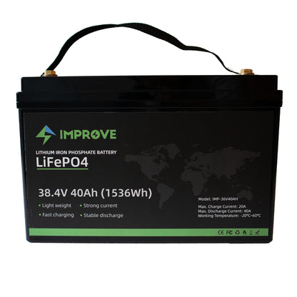 Improve Lithium Batteri 36V 40Ah (Lifepo4) Bms 40A shown in angle view