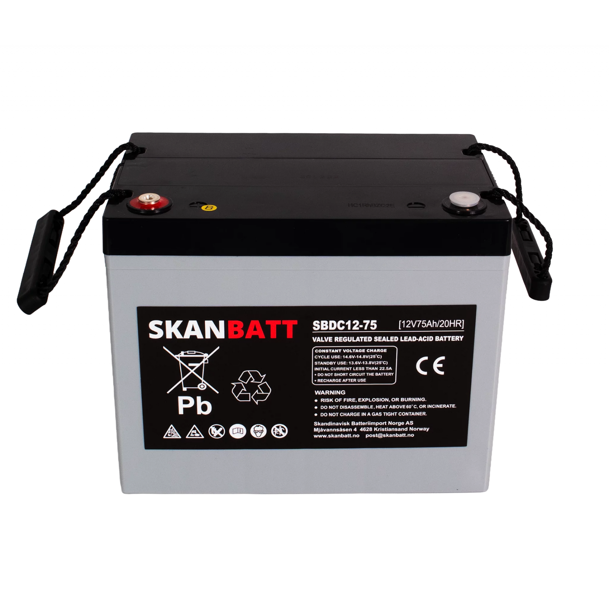 SKANBATT AGM Deep Cycle Batteri 12V 75AH C10 (259x169x210mm) +venstre