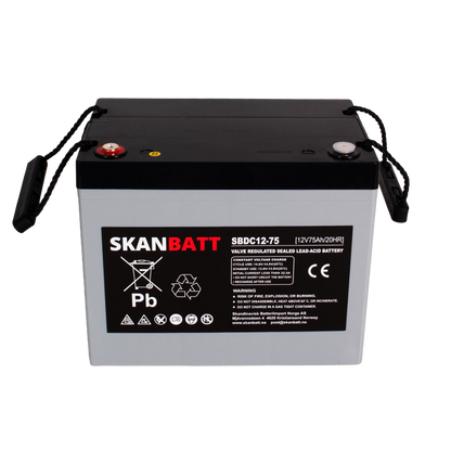 SKANBATT AGM Deep Cycle Batteri 12V 75AH C10 (259x169x210mm) +venstre
