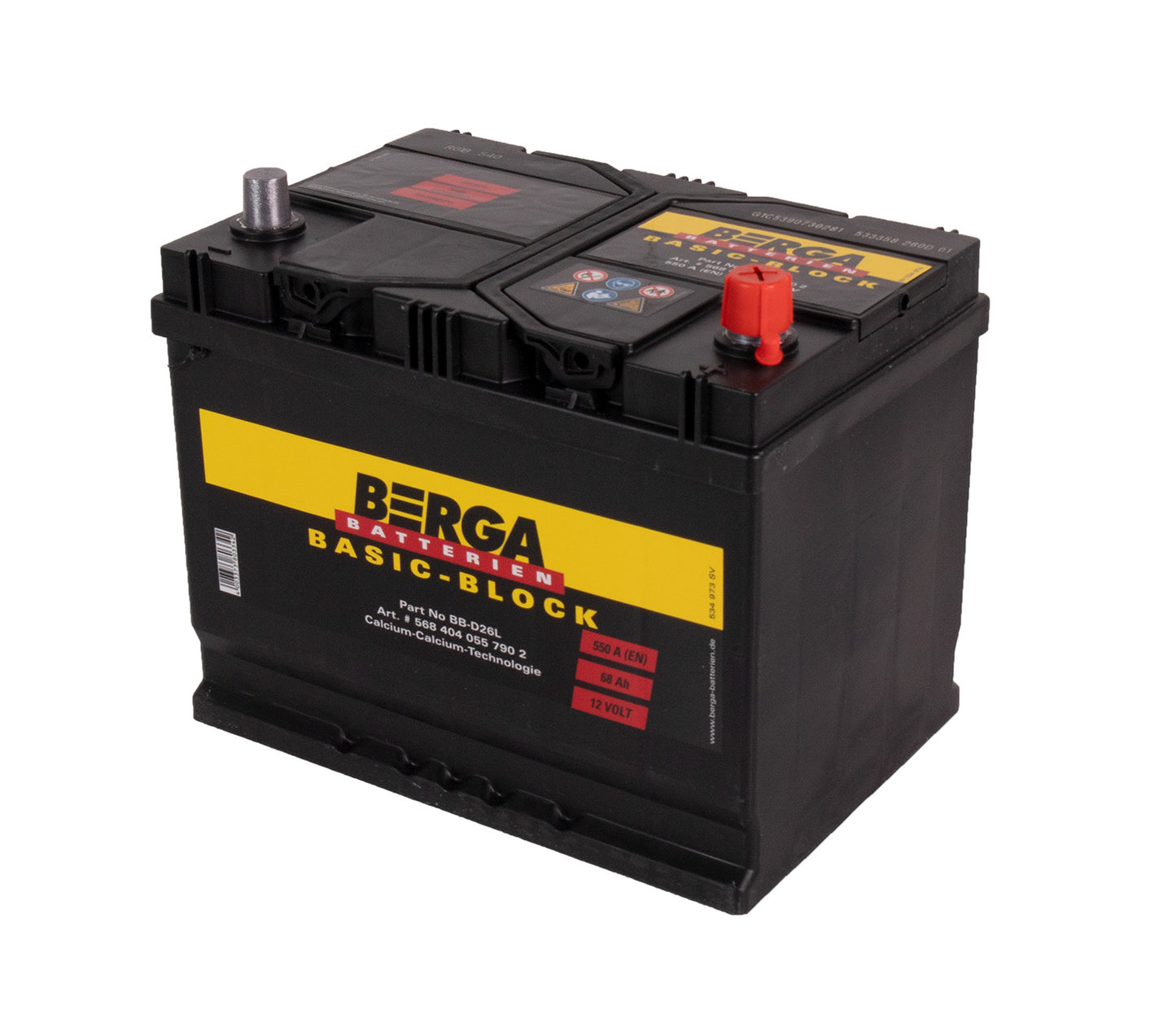 BERGA Basic Block 12V 68AH 550CCA shown in detail view
