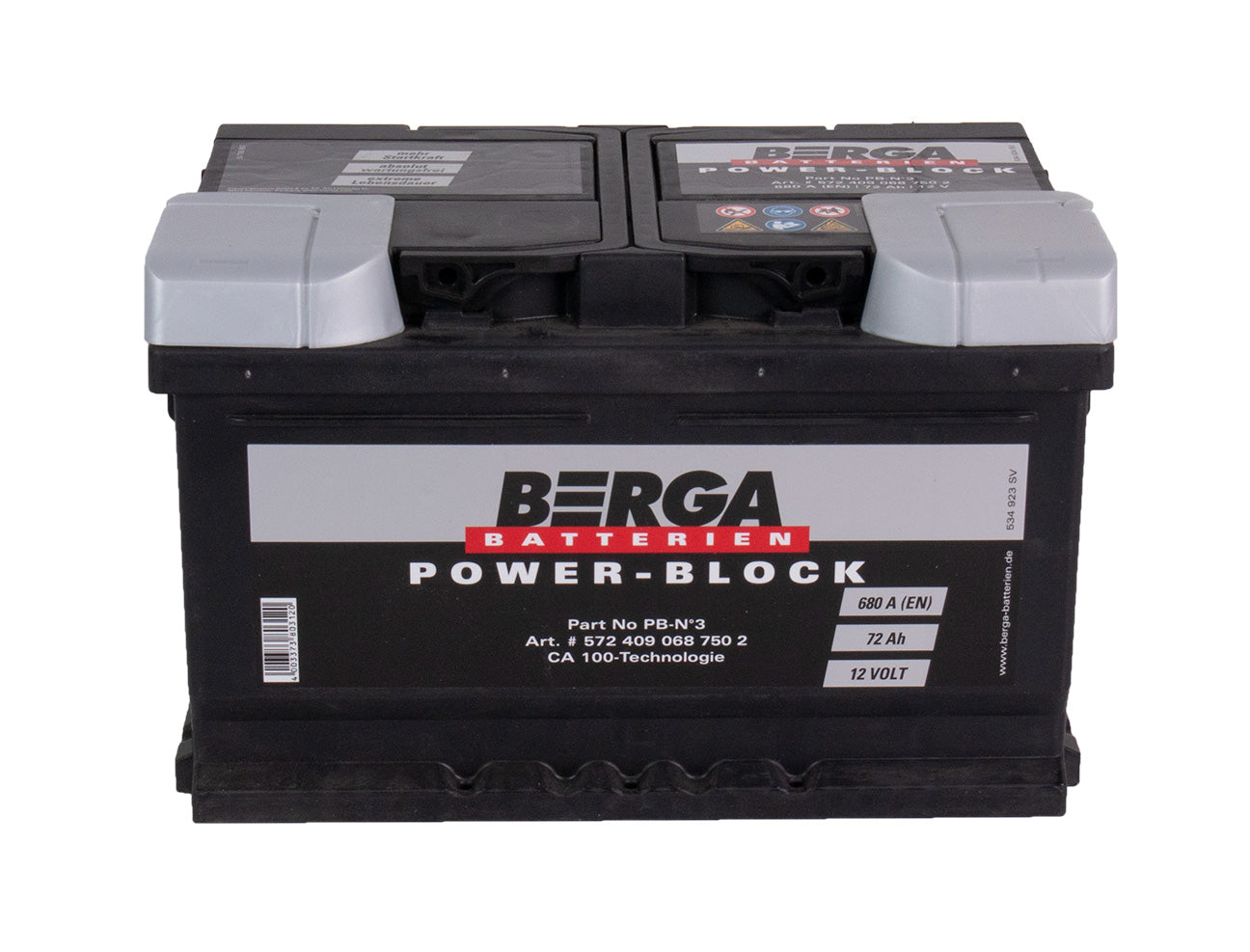 Berga Power Block 12V 72Ah 680Cca shown in angle view