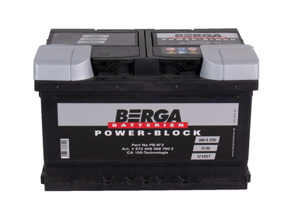 Berga Power Block 12V 72Ah 680Cca shown in angle view