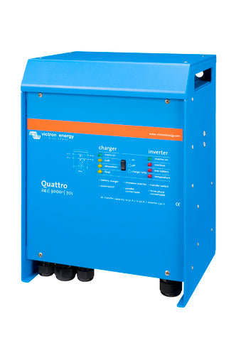 Victron Quattro 24/3000/70-50/50 Kombinert Batterilader Og Inverter shown in angle view