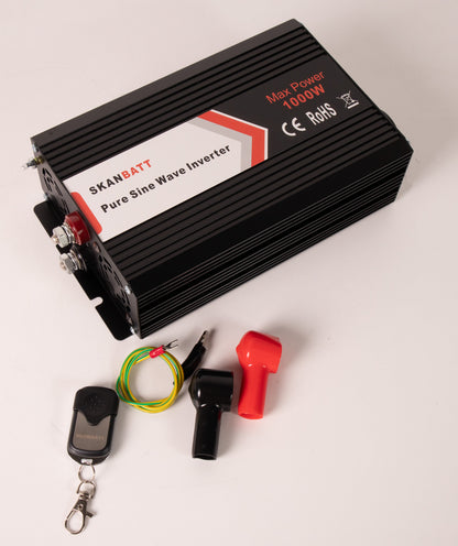 Skanbatt Inverter 12V 1000W Ren Sinus M/Trådløs Fjernkontroll label detail