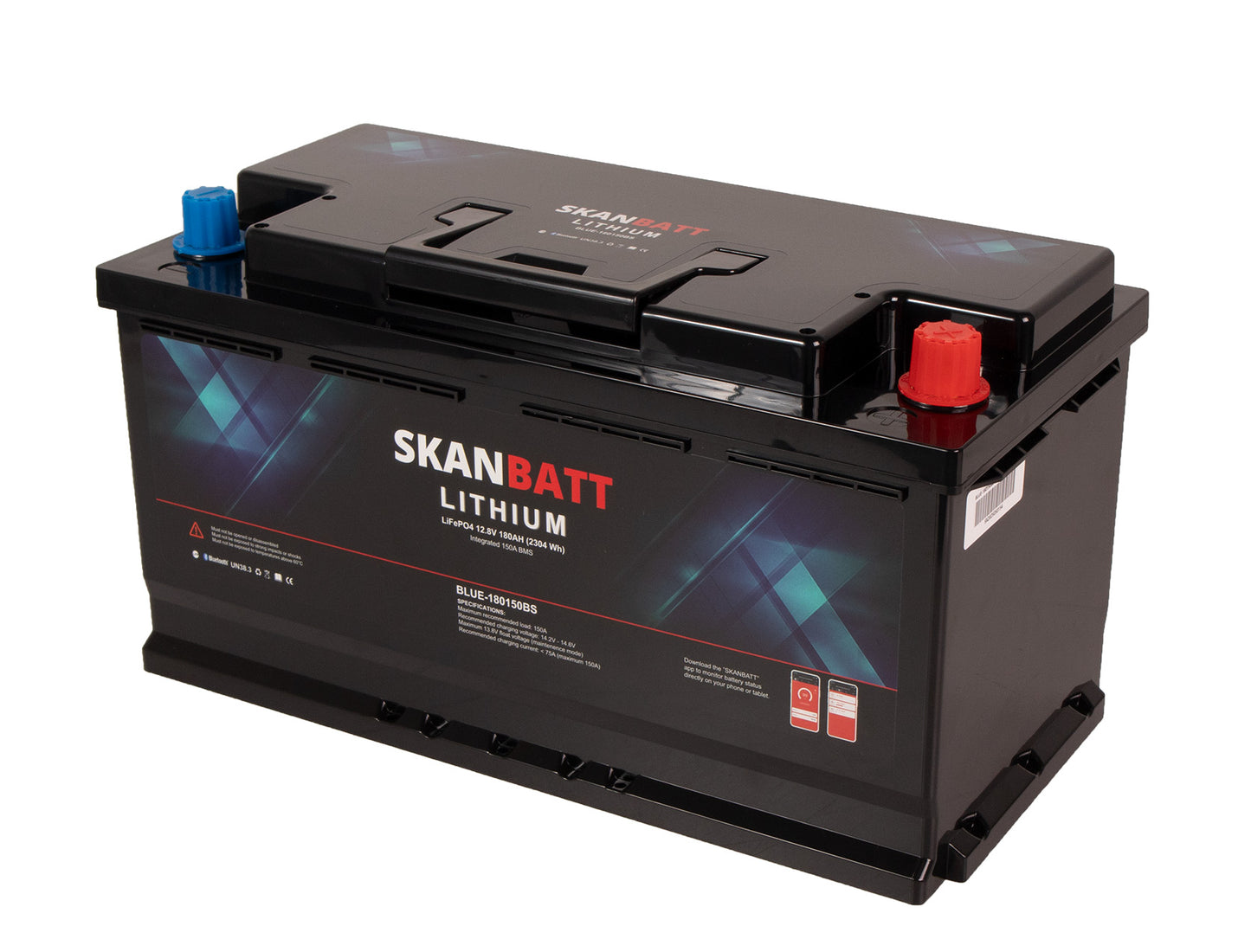 Skanbatt Lithium Batteri 12V 180Ah 150A Bms - Bluetooth - Bobil - 355X176X190Mm shown in product view image 3