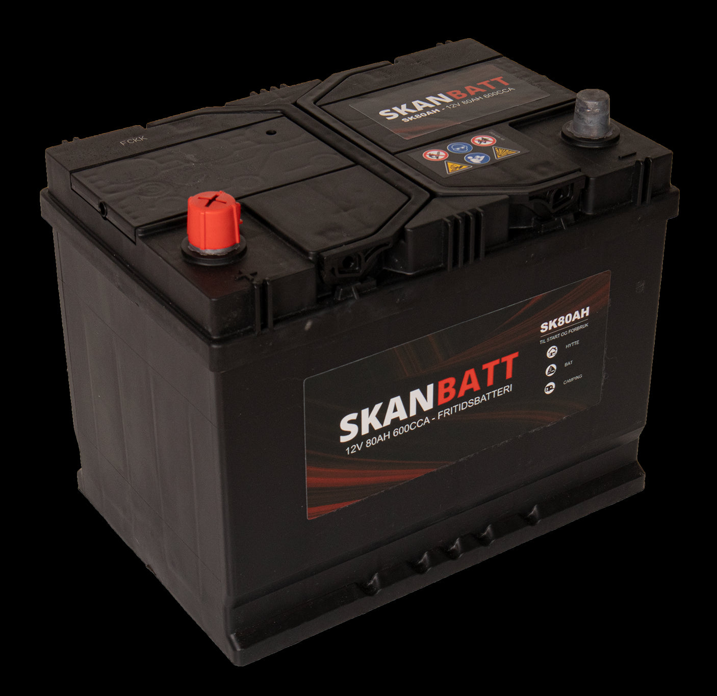 SKANBATT Fritidsbatteri 12V 80AH 600CCA (256x174x205/225mm) +venstre