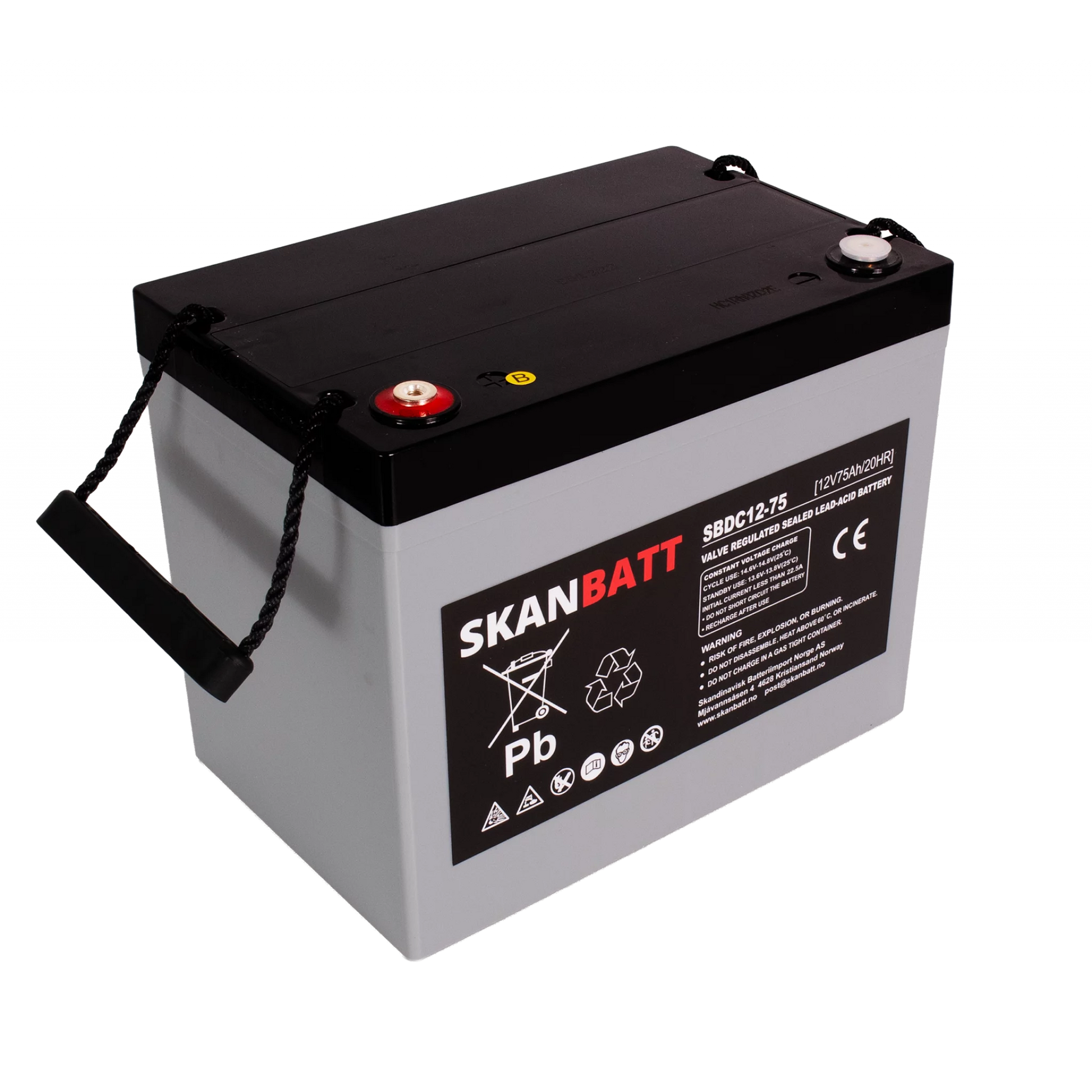 SKANBATT AGM Deep Cycle Batteri 12V 75AH C10 (259x169x210mm) +venstre