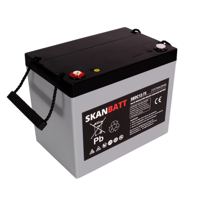 SKANBATT AGM Deep Cycle Batteri 12V 75AH C10 (259x169x210mm) +venstre